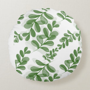 Green Leaf Branch Pattern Art Round Cushion