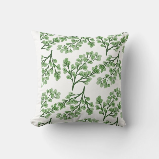 Green Leaf Branch Seamless Pattern Cushion (Front)