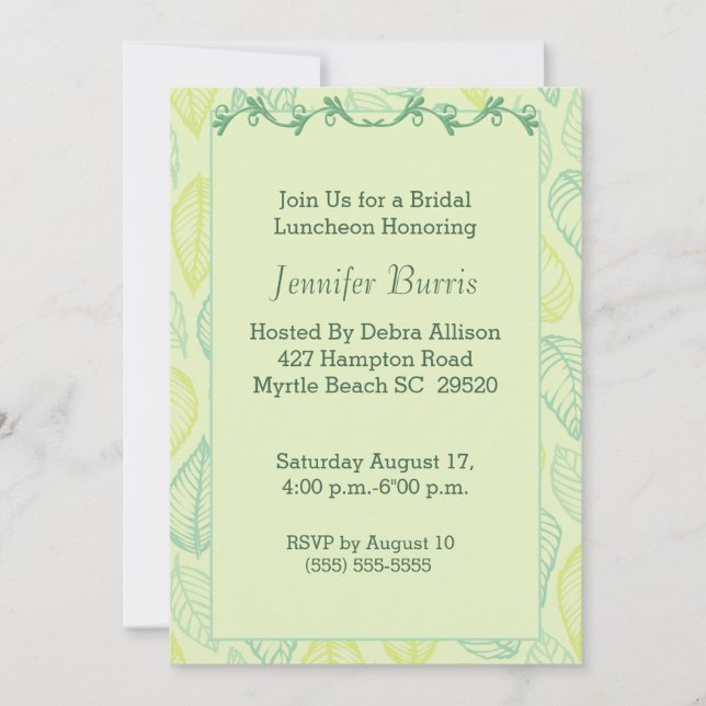 Green Leaf Bridal Luncheon Invitation (Front)