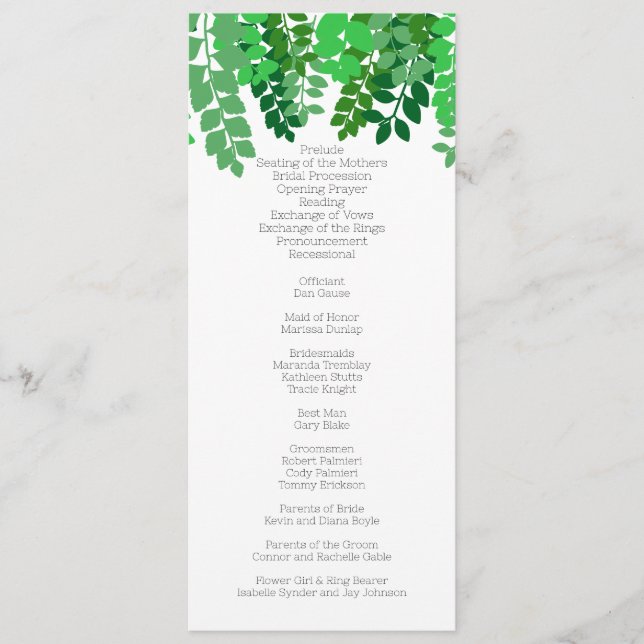 Green Leaf Canopy Wedding Programme (Front)
