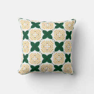 Green leaf chequered pattern yellow flower cushion