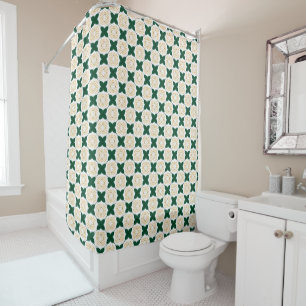 Green leaf chequered pattern yellow flower shower curtain