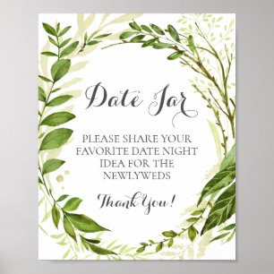 Green Leaf Date Jar Sign Wedding, Rustic Greenery