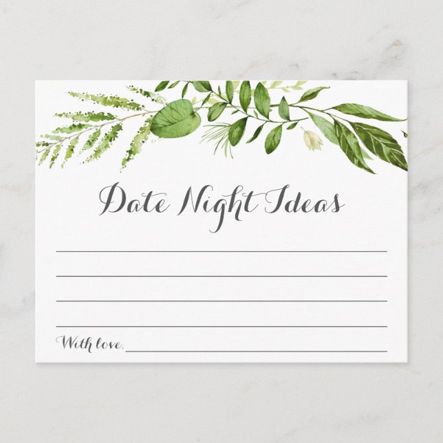 Green Leaf Date Night Ideas Cards, Rustic Greenery Postcard (Front)