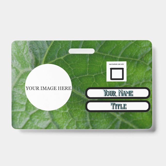 Green Leaf Detail Custom Name Image Employee ID Badge (Front)