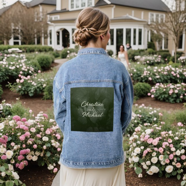 Green leaf elegant greenery spring wedding denim jacket (Wedding Back)