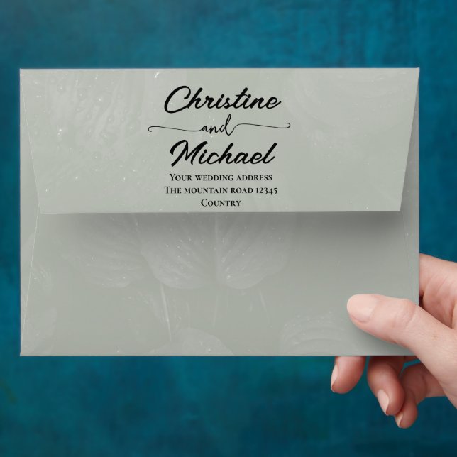 Green leaf elegant greenery spring wedding envelope (Hand)