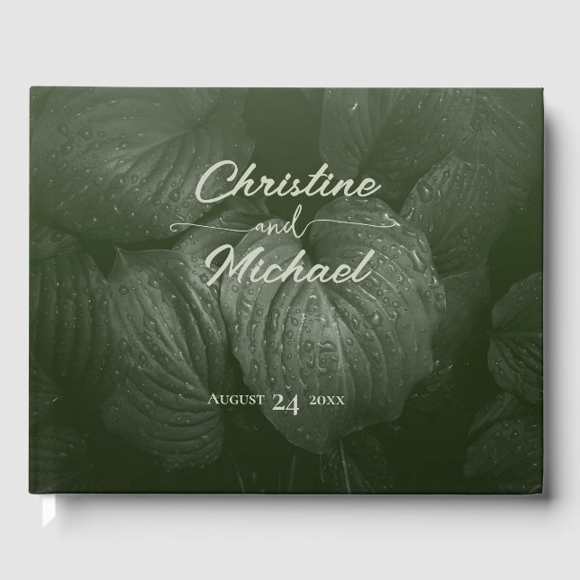 Green leaf elegant greenery spring wedding guest book (Front)