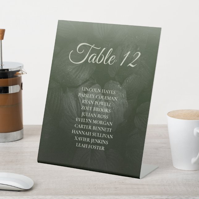 Green leaf elegant greenery spring wedding pedestal sign (In SItu)