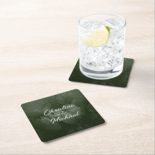Green leaf elegant greenery spring wedding square paper coaster