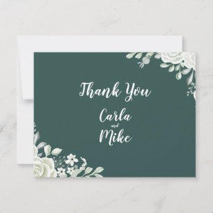 Green Leaf Floral Flat Wedding Thank You Card