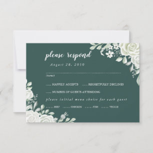 Green Leaf Floral Menu Choice RSVP Card