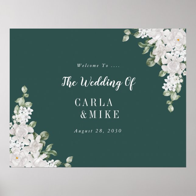 Green Leaf Floral Printable Wedding Welcome Poster (Front)