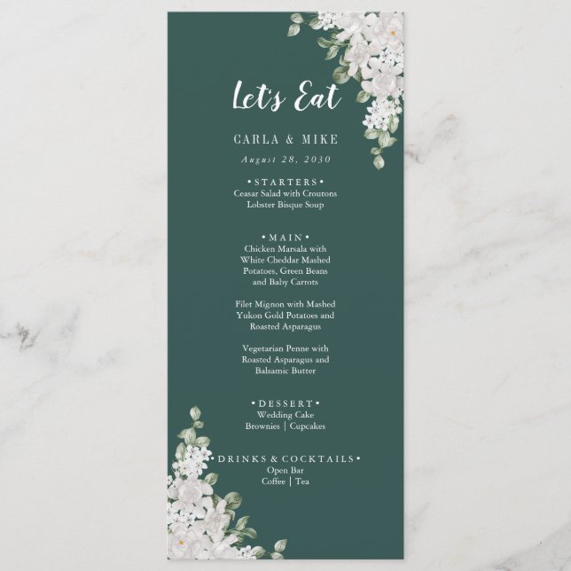 Green Leaf Floral Thank You and Wedding Menu (Front)