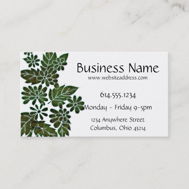 Green Leaf/Flower Elegant Business Card (Front)