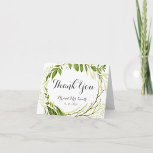 Green Leaf Folded Thank You Cards, Rustic Greenery Note Card