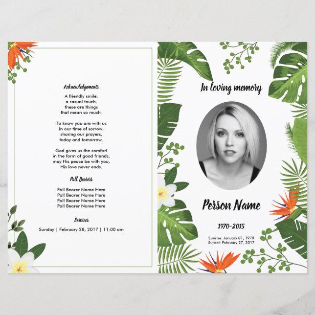 GREEN LEAF | Funeral Program Template (Front)