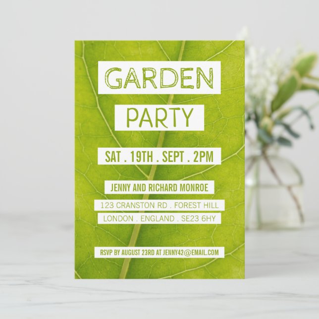 Green Leaf, Garden Party Invitation (Standing Front)