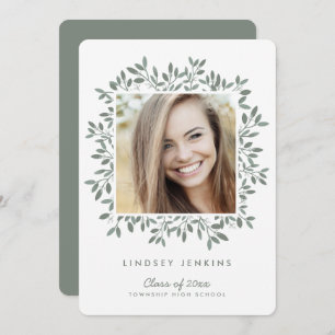 Green Leaf Grad Photo Graduation Party Invitation