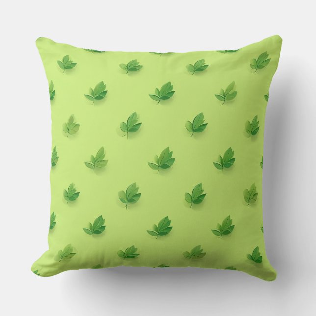 green leaf illustration cushion pillow (Front)