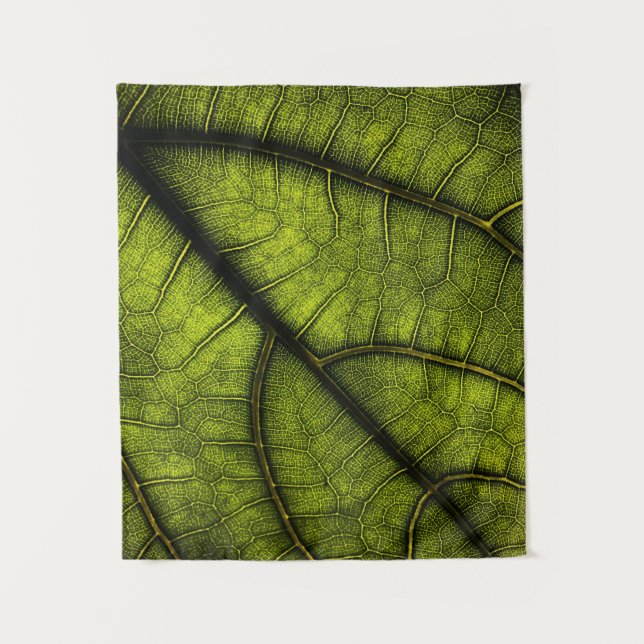 Green leaf in close up photography tapestry (Front)