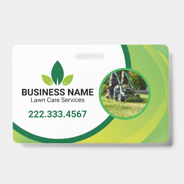Green Leaf Lawn Care Logo Landscaping ID Badge (Front)