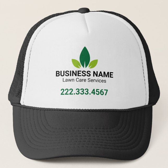 Green Leaf Lawn Care Logo Landscaping Trucker Hat (Front)