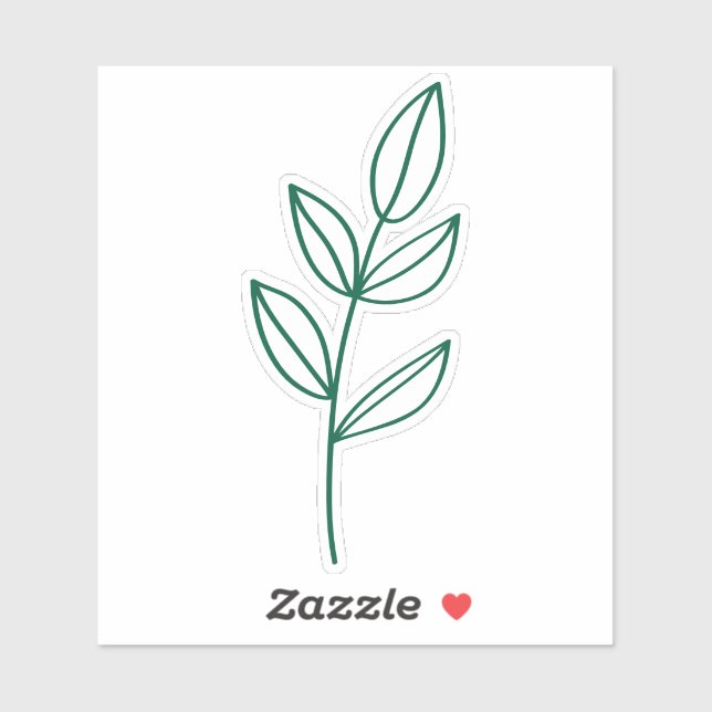 Green Leaf Line Art Custom Cut Glossy White (Sheet)