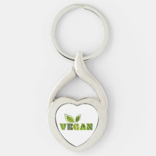 Green Leaf Lines Vegan Design Key Ring