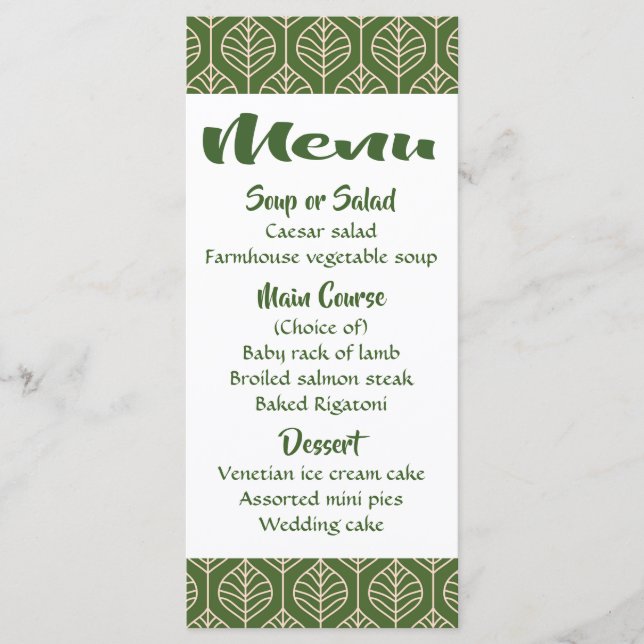 Green Leaf Menu Boho Wedding Party Leaves (Front)