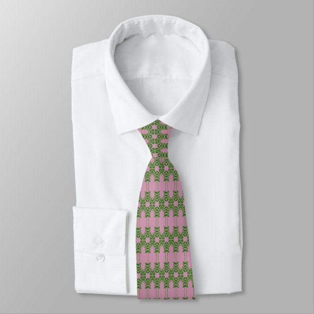 Green Leaf Mirror Pattern Tie (Tied)