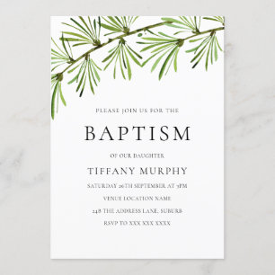 Green Leaf Modern Baptism Christening boy or girl Invitation