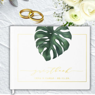 Green Leaf Monstera Wedding Guest Book
