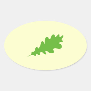 Green Leaf, Oak Tree leaf Design. Oval Sticker