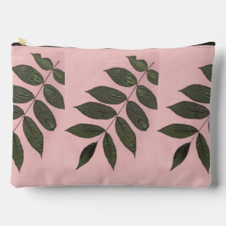 Green Leaf On Pink Accessory Pouch