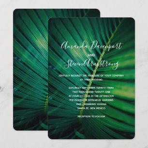 Green Leaf Palm Frond CLoesup Photo Wedding Invitation