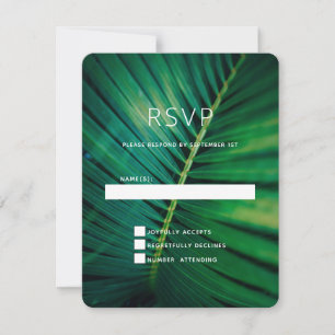Green Leaf Palm Frond Closeup Photo Wedding RSVP Card