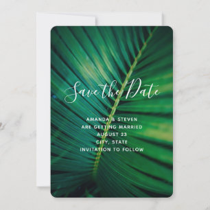 Green Leaf Palm Frond Closeup Photo Wedding Save The Date