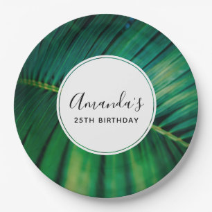 Green Leaf Palm Frond Tropical Nature Birthday Paper Plate