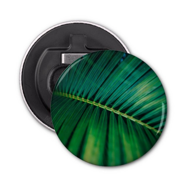 Green Leaf Palm Frond Tropical Nature Photo Bottle Opener (Front)