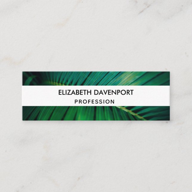 Green Leaf Palm Frond Tropical Nature Photo Mini Business Card (Front)