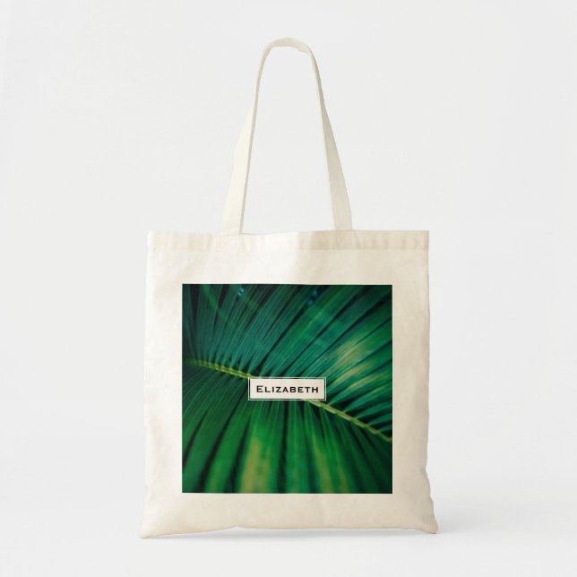 Green Leaf Palm Frond Tropical Nature Photo Tote Bag (Front)