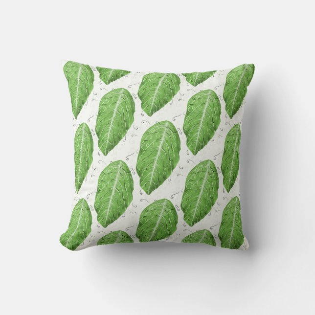 Green Leaf Pattern Botanical Cushion (Front)