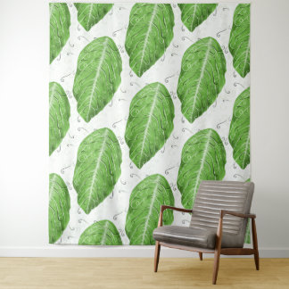 Green Leaf Pattern Botanical Tapestry