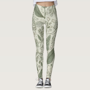 Green Leaf Pattern Leggings   Nature yoga