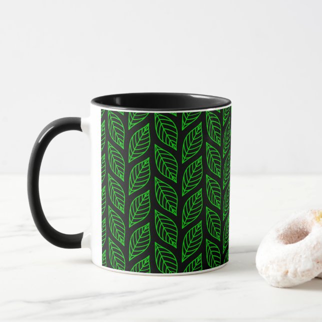 Green Leaf Pattern  Mug (With Donut)