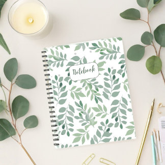 Green Leaf Pattern Personalized Notebook