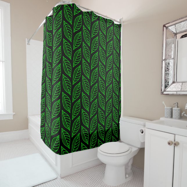 Green Leaf Pattern   Shower Curtain (In Situ)