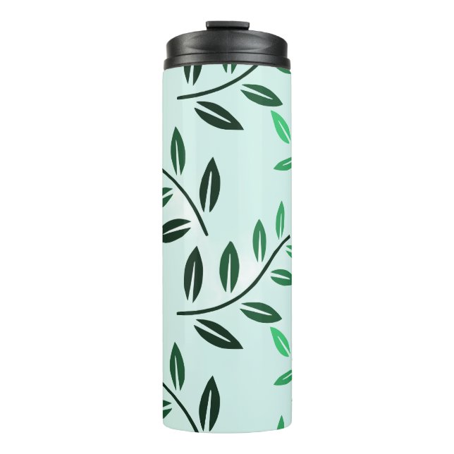 Green Leaf Pattern Travel Mug | Minimal Botanical  (Front)
