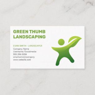 Green Leaf Person Logo Gardening Business Card